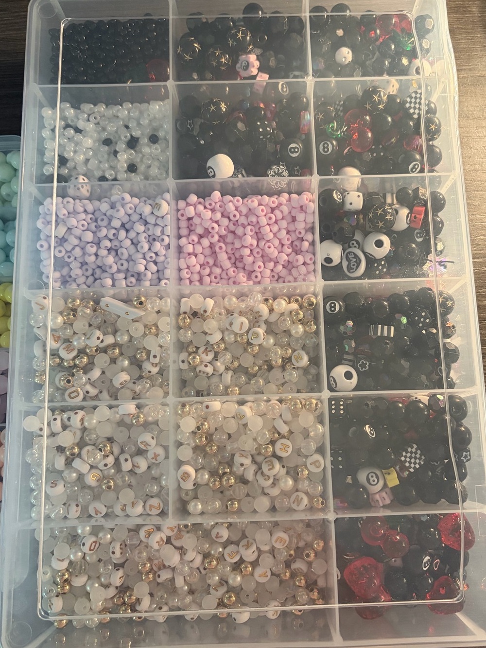 Large Assorted Bead Lot w/ 2 Organizers Pony Letter Novelty Cherry Dice